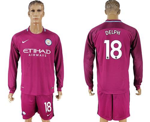 Manchester City #18 Delph Away Long Sleeves Soccer Club Jersey